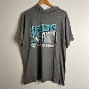 Vintage 1993 Florida Marlins Gray Hooded T-Shirt Major League Baseball Size XL